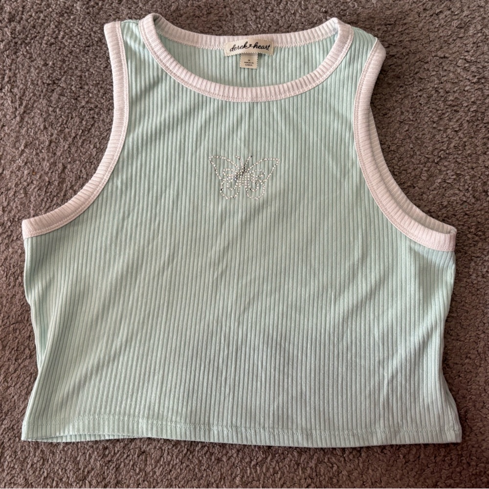 Light Blue Crop Top with Rhinestones
